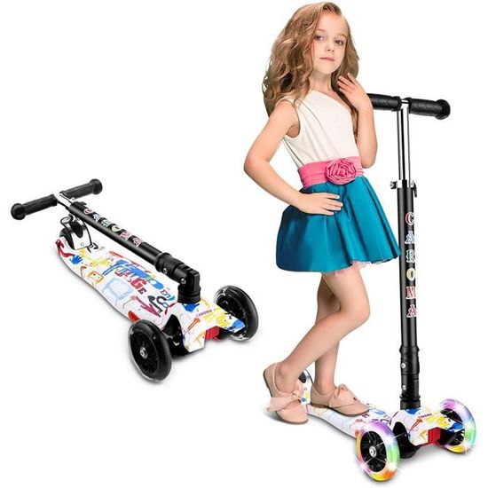 Trottinette Enfant 2 A 12 Ans Scooter Hauteur Reglable 24 8 33 5 4 Roues Clignotantes A Led Pour Filles Et Garcons Blanc Achat Vente Trottinette Enfant 2 A 12 A Cdiscount