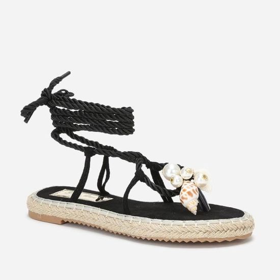Nu-pieds en suédine paillettes et bijou - Noir