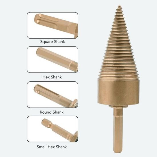 Kit 6 Pièces Fendeur à Bois Pour Perceuse – Pointe Carbone Avec Poignées Pour Camping - 12