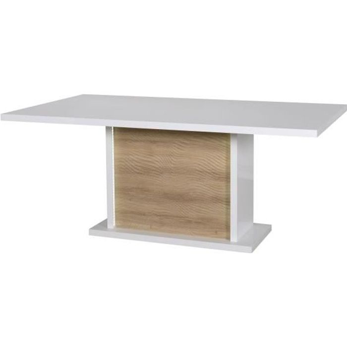 Table &agrave; manger extensible 6 &agrave; 8 personnse - D&eacute;cor ch&ecirc;ne clair et laqu&eacute; blanc - KARMA - L 180/225 x P 100 x H 76 cm 