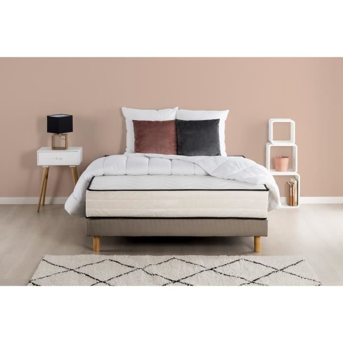 Pack prêt à dormir - Matelas + sommier 160x200 + couette + 2 oreillers - Mousse - 25 cm - 7 zones - 