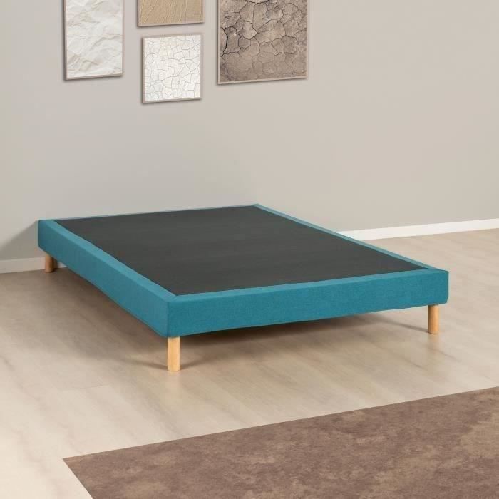 Sommier Tapissier Déco 160x200 Cm - Bois Massif, Tissu Beige Anti-dérapant - 9 Lattes Passives - Fabriqué En France - Livré Monté