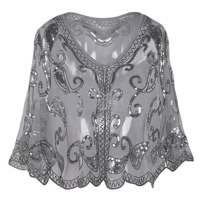 Capelet Vintage à Paillettes Et Perles Noir - Châle Années 1920 Pour Soirée, Mariage, Déco Fête - 4