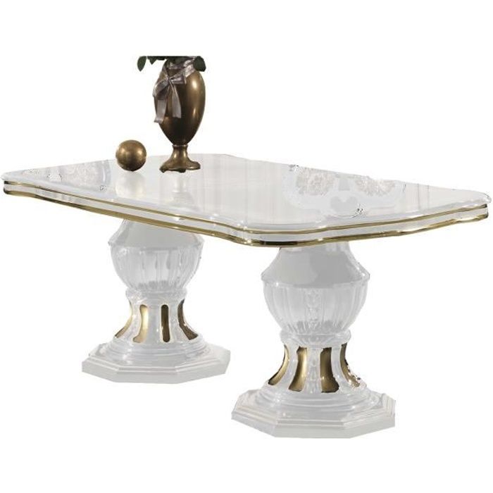 BABYLONE LAQUÉ BLANC DORE SÉJOUR SALLE À MANGER BAROQUE : La Table Repas Rectangulaire Allonge