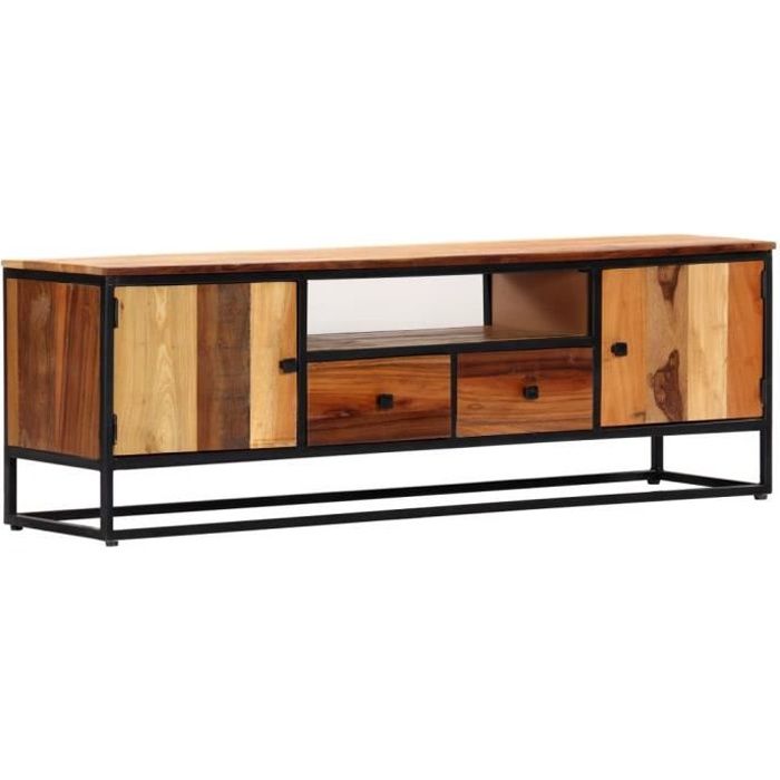 PAL Meuble TV 120 x 30 x 40 cm Bois de récupération massif et acier☻1