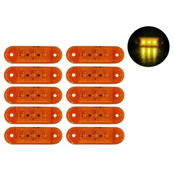 10x 12/24V Ambre 3 Led Feux De Position Marqueur Camion Châssis Caravane Bus