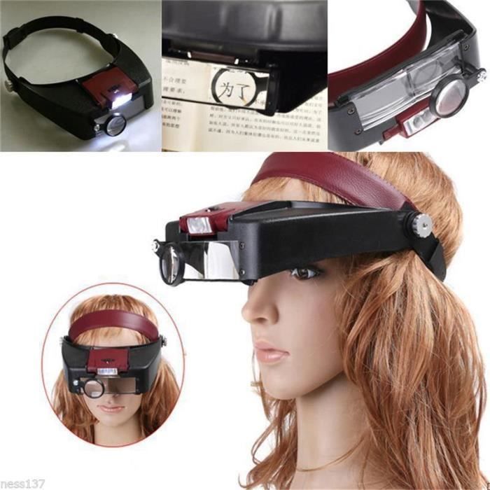 Loupe Frontale LED Détachable 10x Grossissement Bijoutier Informatique Lecture