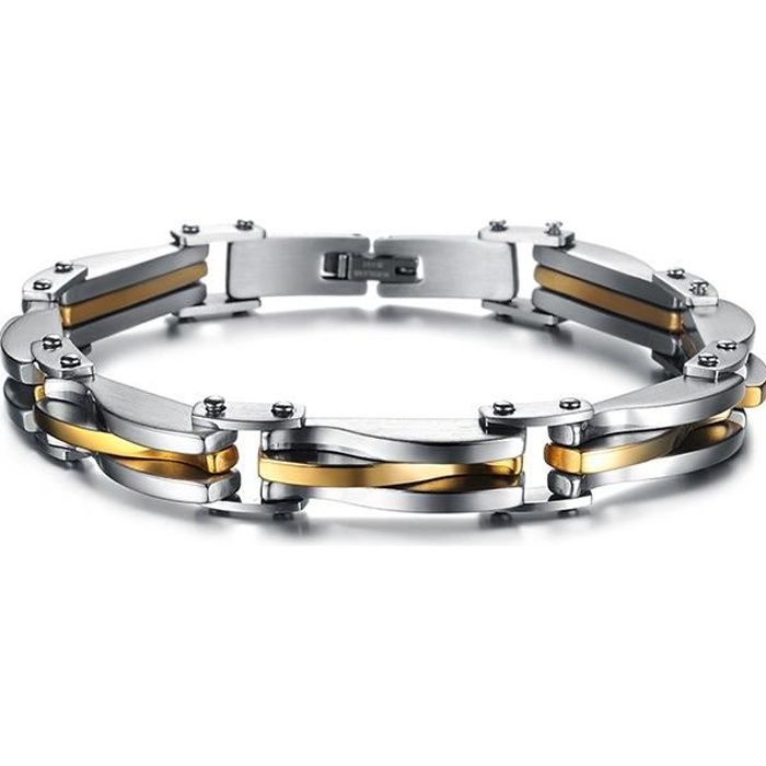 Bracelet Gourmette Homme Acier - ALU DORE robuste