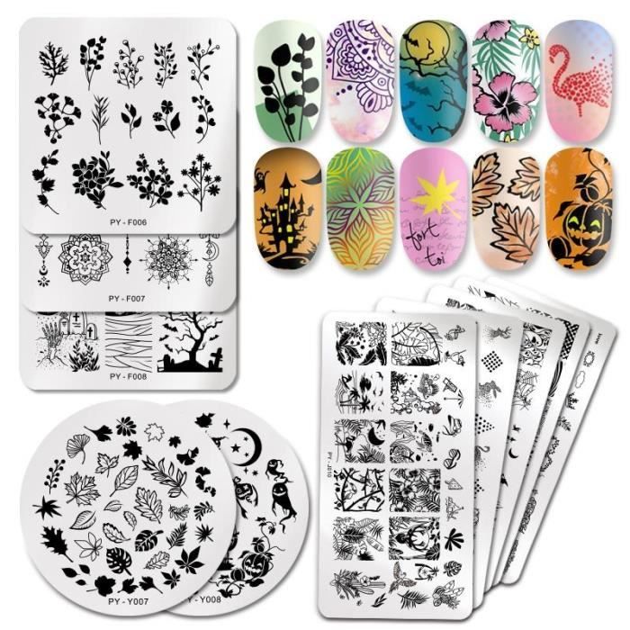 [py-y013] Halloween, citrouille, fleurs, animal, tropical, motif de géométrie plaques d&#39estampage des ongles nail