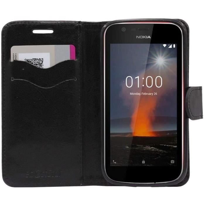 Coque Nokia Nokia 1 Etui PU Cuir Housse Portefeuille Porte-Cartes Support Stand, Noir [Appareil: 133.6 x 67.8 x 9.5mm, 4.5'']NN