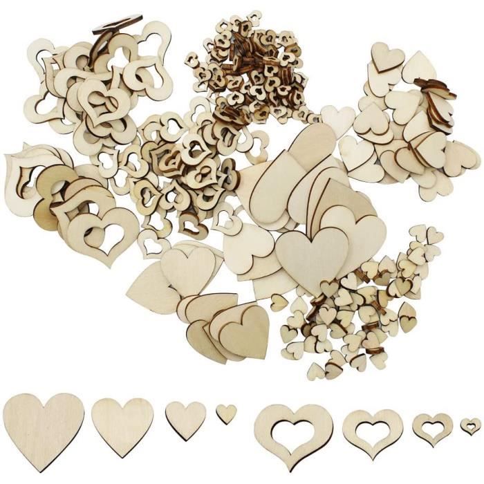400 Pièces Naturel Coeur en Bois Embellissement Petite Décoration Coeur en Bois pour Décoration de Mariage Fête Bricolage Artisana