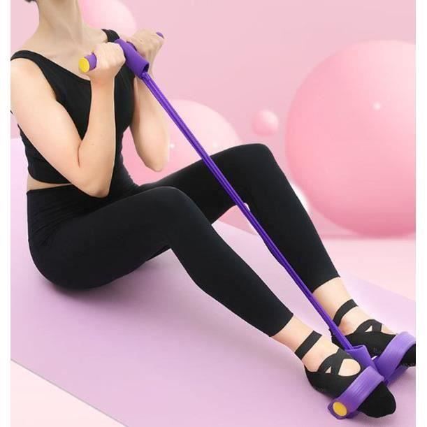 Rameur élastique à abdominaux 4 avec repose-pieds pour exercice de fitness et yoga WOW14372
