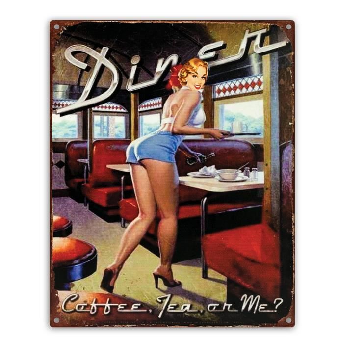 Pin up diner coffee, déco rétro, plaque vintage, route 66