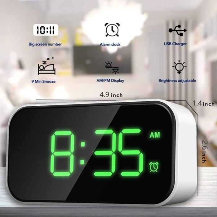 Horloge,Miroir multifonction réveil Radio LED lecteur de musique horloge de Table alimenté horloges décor de Table - Type 2 green
