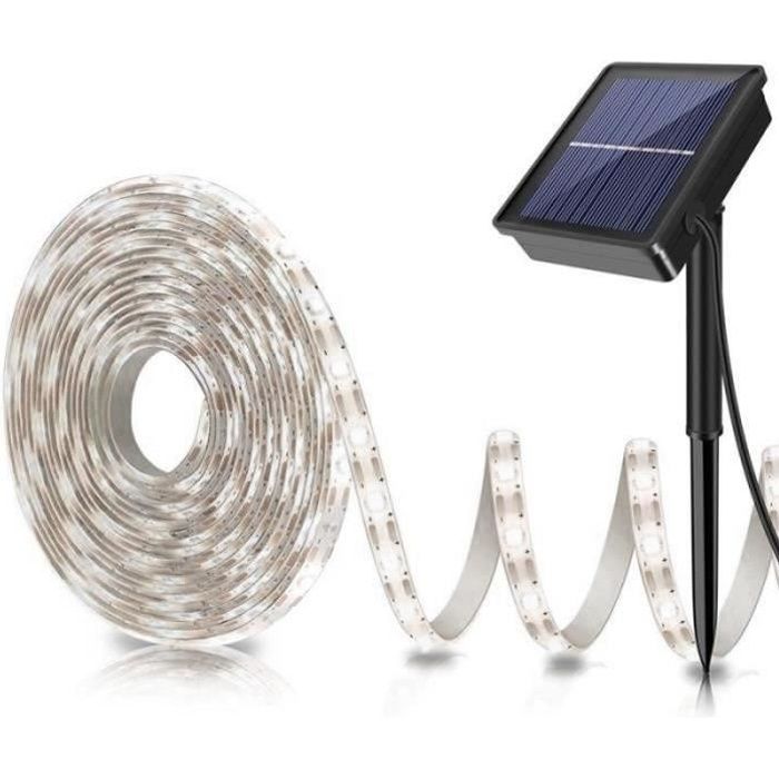 VV10042-Bande LED Solaire 5m Bande Flexible Lumière Extérieure 2835 SMD Lampe De Clôture De Jardin Imperméable Lumière Blanche