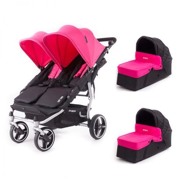 Poussette double Baby Monsters Easy Twin 3S Light + 2 nacelles Fushia - Châssis Silver