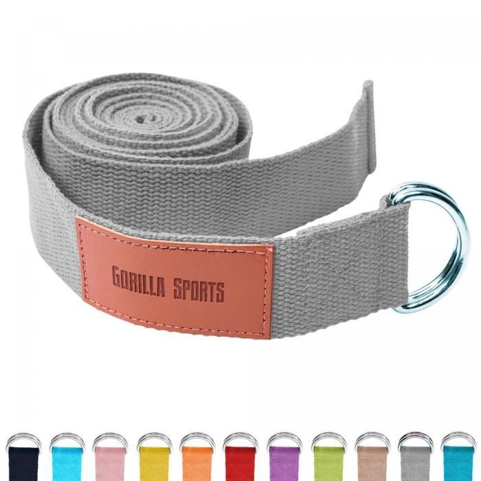 Sangle de Yoga Grise - 100% coton - Sangle pour étirements - Fermetures en métal