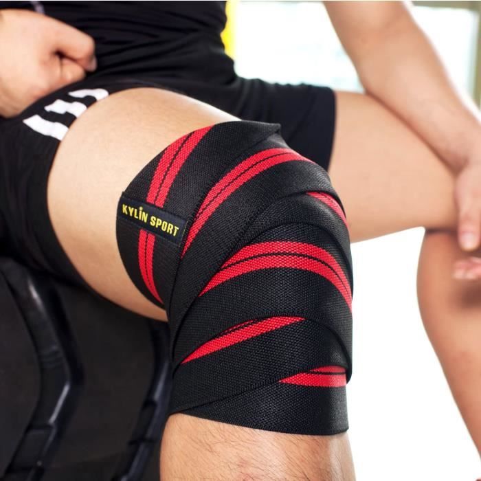 KYLIN SPORT 2pcs Bande de Genou 200cm Ceinture Bandage Protège Genou Elastique et Réglable Genouillère pour Crossfit Musculation