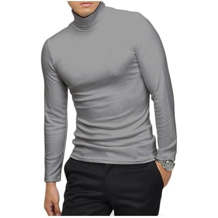 VKA28 Sous-pull pour homme modèle Raphael col montant thermique slim fit (Gris clair - M-L)