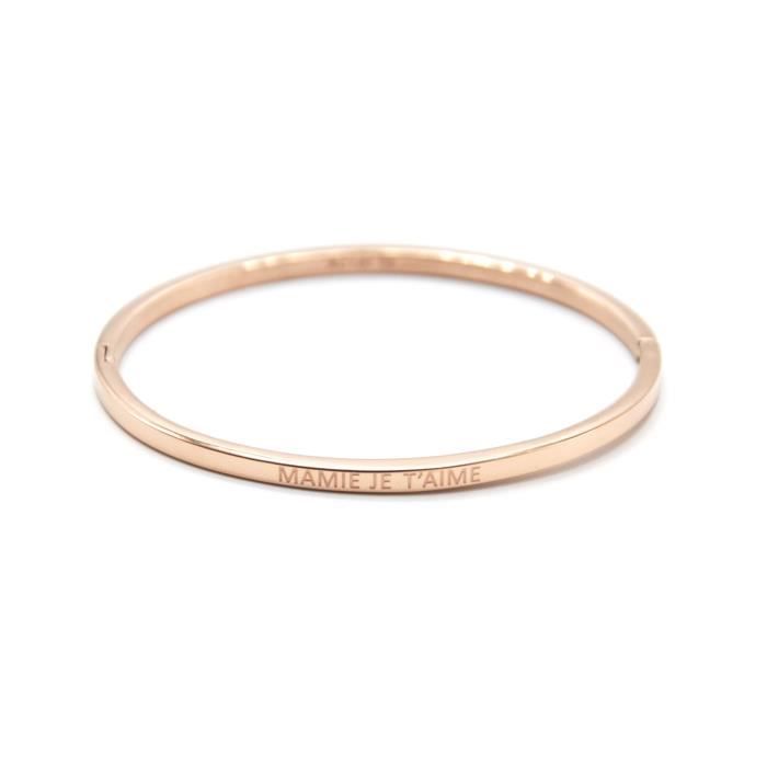 BC4020F - Bracelet Jonc Fin Acier Or Rose avec Message Mamie Je T'Aime