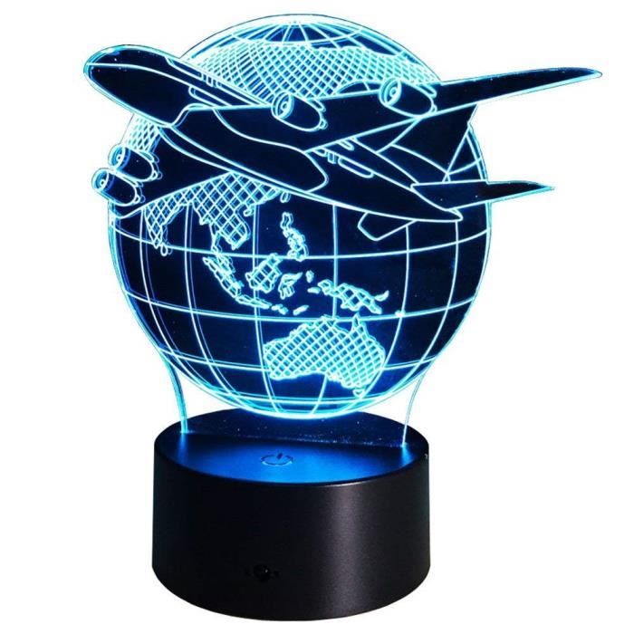 3D Navette spatiale LED Lampe Art Déco Lampe Lumières LED Décoration Lampes Touch Control 7 Couleurs Change Veilleuse USB Pow☼7156