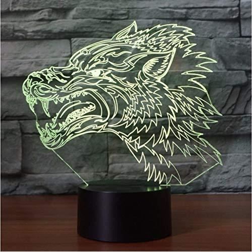3D Optique LED Veilleuse Loup féroce 3D Night Light Illusion électrique 3d lampe LED 7 changement de couleur USB tactileSF814612