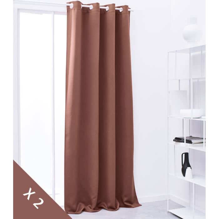 TODAY Lot de 2 rideaux occultants Essential - Terracota - Œillets argentés - Polyester - 140 x 240 cm