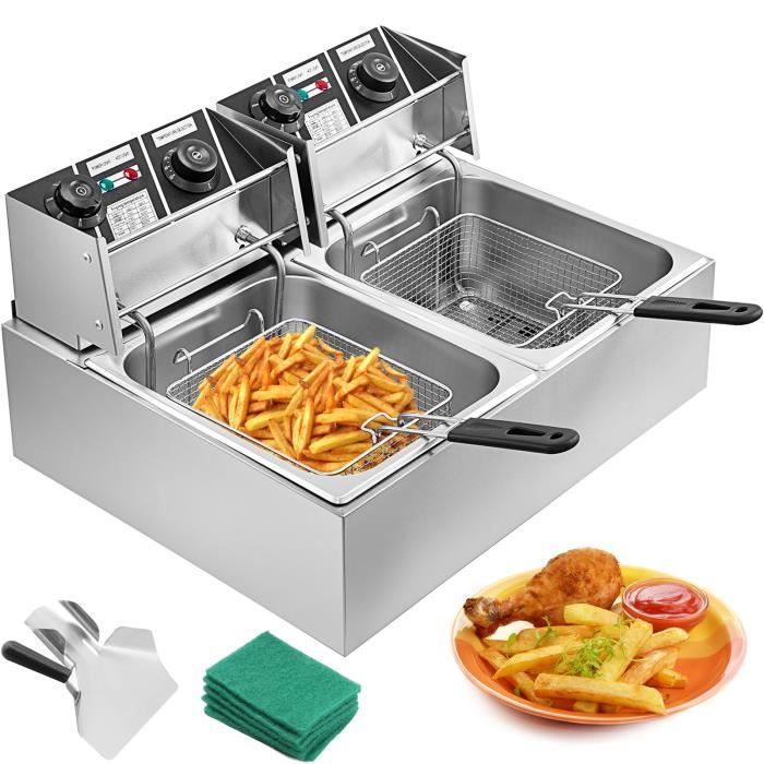 Friteuse électrique acier 20L - VEVOR - Double cuves amovible - 5000W - 50 ~ 200 ℃ - Friteuse commerciale