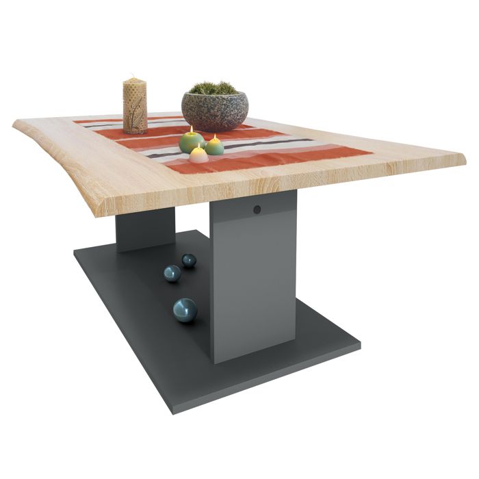 table de salon table basse melo en anthracite avec plateau de dessus en chêne brut 102 x 40 x 67,5 cm