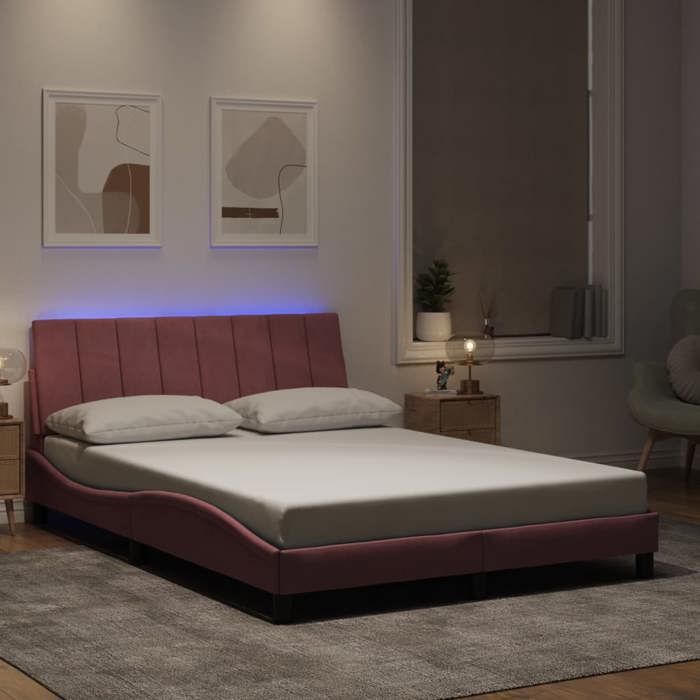 vidaXL Cadre de Lit avec Lumières LED Lit Rembourré avec Sommier à Lattes Lit Double Lit Adulte Moderne Rose 140x190 cm 3213780