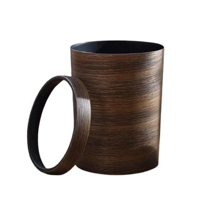 Poubelle Rétro à Grain De Bois - 26,8 X 22 Cm - Couvercle Pivotant - En Plastique - Pour Salle De Bain, Chambre, Cuisine