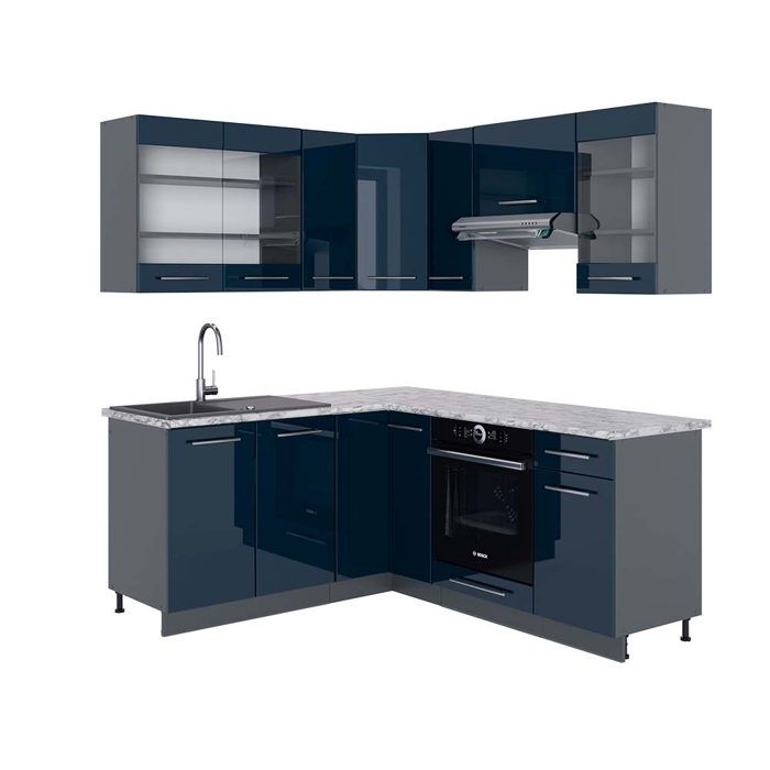 Vicco Cuisine En Angle Fame-Line, Chêne Noir Brillant/blanc, 257 X 60 Cm Pt Chene 93231356