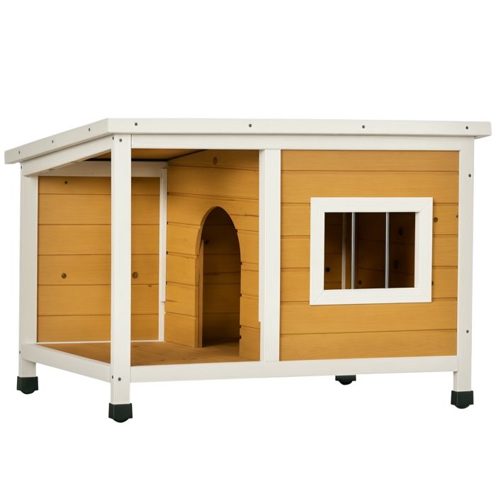 Niche pour chien - PawHut - avec toit ouvrant et fenêtre - intérieur et extérieur - en bois - 855 x 62 x 60 cm - orange
