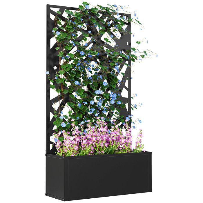 Jardinière avec brise-vue paravent treillis - Outsunny - bac à Fleurs - dim. 61L x 23l x 113H cm