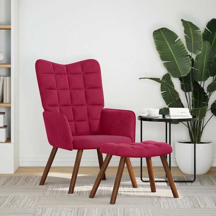 vidaXL Chaise de relaxation avec tabouret Bordeaux Velours chaise chaise de salon fauteuil relax chaise longue siège de 4016826