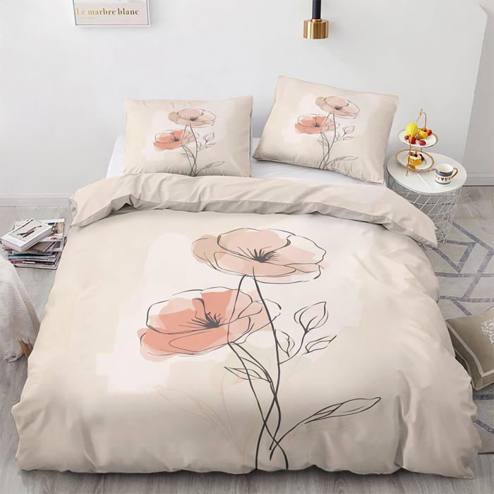 Parure de Lit 220x240 Adulte Coquelicot - Housse de Couette 2 Personne Plante Floral Douce Microfibre Ensemble Couette Sets