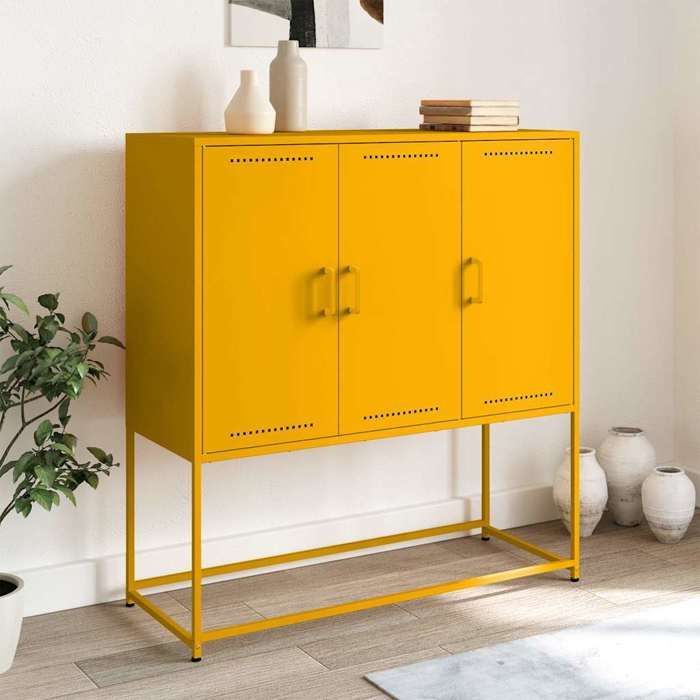 SALE 2025Armoire haute vitrine - Bibliothèque Buffet haut - jaune moutarde 1005x39x107 cm acier265 Kg 5264