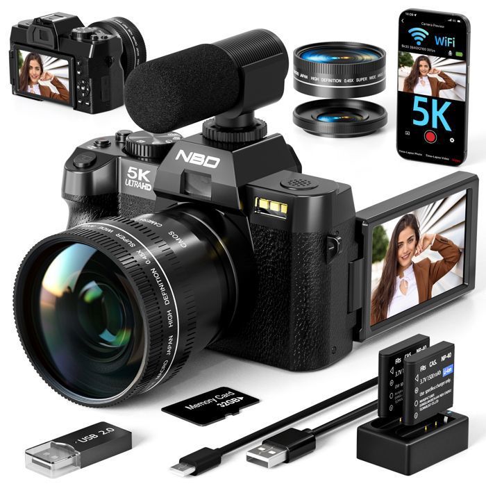 NBD Appareil Photo Numérique 5K pour la Photographie et Le Vlogging 48 MP/60 FPS avec WiFi et Contrôle par Application