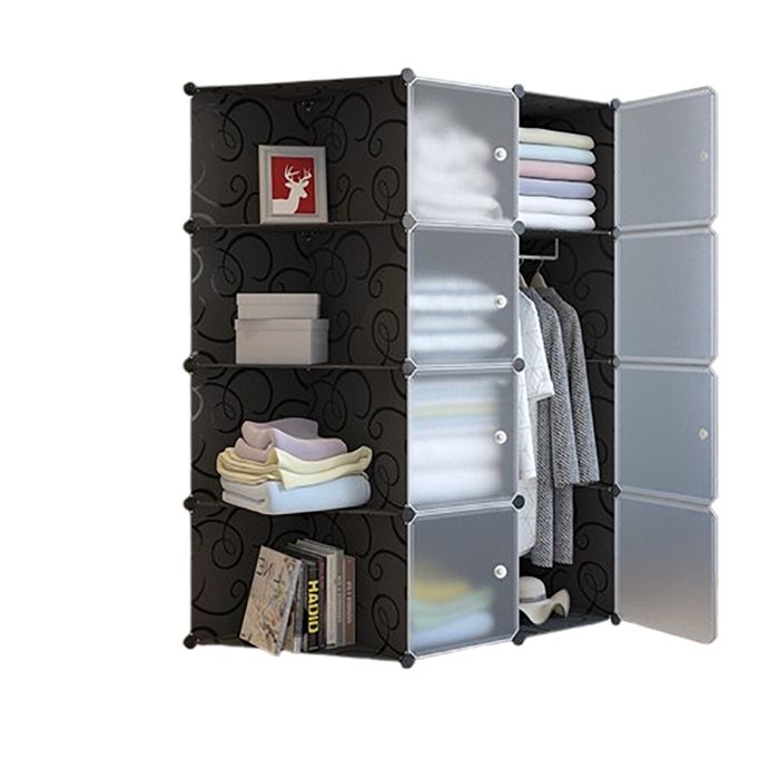 Penderie souple - Armoire de rangement Pliant - en Plastique - 2 portes4 niveaux12 compartiments - noir