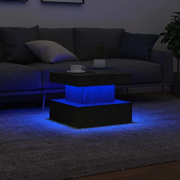 Table basse - Chêne noir - 50x50x40 cm - Lumières LED RVB - Design contemporain