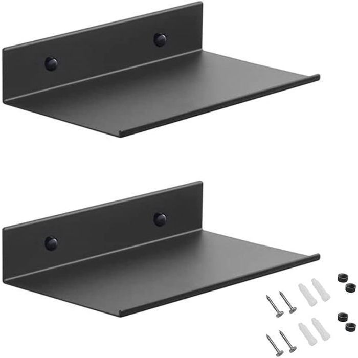 2 Pièces 20 cm Tablette Flottante Noire Étagère de Douche Murale Étagère Rectangulaire Murale avec Trous et Vis ETAGERE MURALE