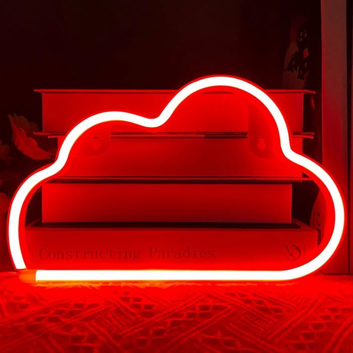 Lampe LED nuage néon pour décoration murale alimentée par piles ou USB rouge