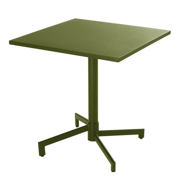 Table de jardin carrée bistrot avec plateau rabattable 70 cm vert kaki Palavas Oviala