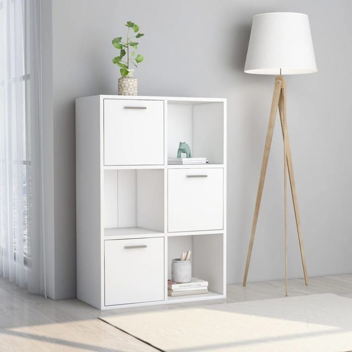 Armoire de rangement en bois dingénierie - VIDAXL - Blanc - 60x29 5x90 cm - 3 cubes ouverts - 3 cubes avec portes