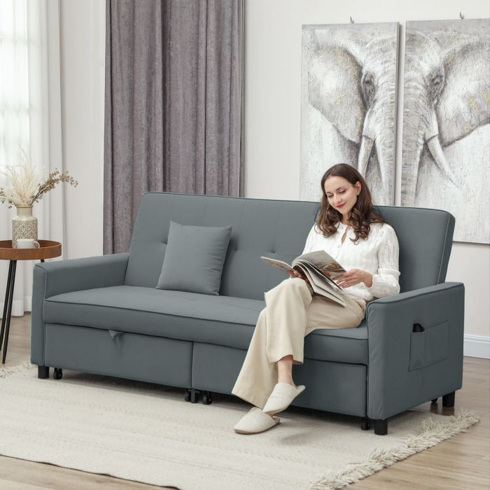 HOMCOM Canapé Convertible 3 Places, Canapé Clic-clac Avec Dossier Reglable Canape Moderne En Tissu Beige~1rfn6k5phlo00