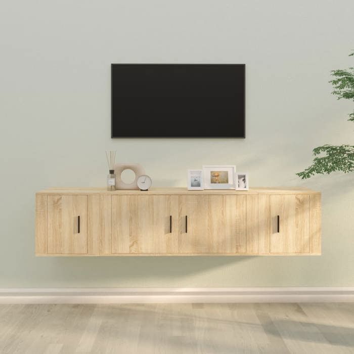 Meuble TV mural - VIDAXL - Chêne sonoma - Bois dingénierie - 100x34.5x40 cm - Lot de 3 pièces - À suspendre
