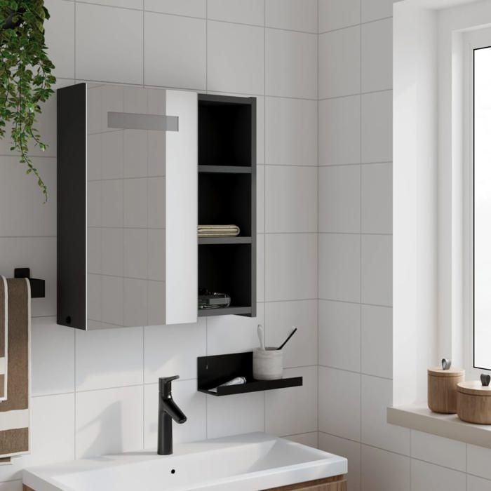 Armoire de salle de bain à miroir LED - vidaXL - Noir - 45x13x52 cm - Miroir 27x52 cm - Éclairage LED - Interface USB