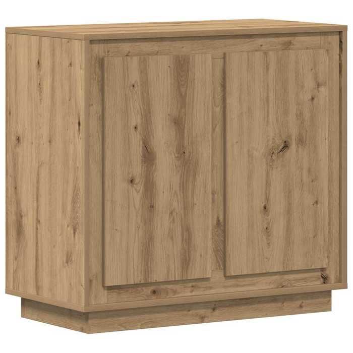 Buffet en bois massif recyclé - GKO - Chêne artisanal - 80x34x75 cm - 2 portes - Grand espace de rangement
