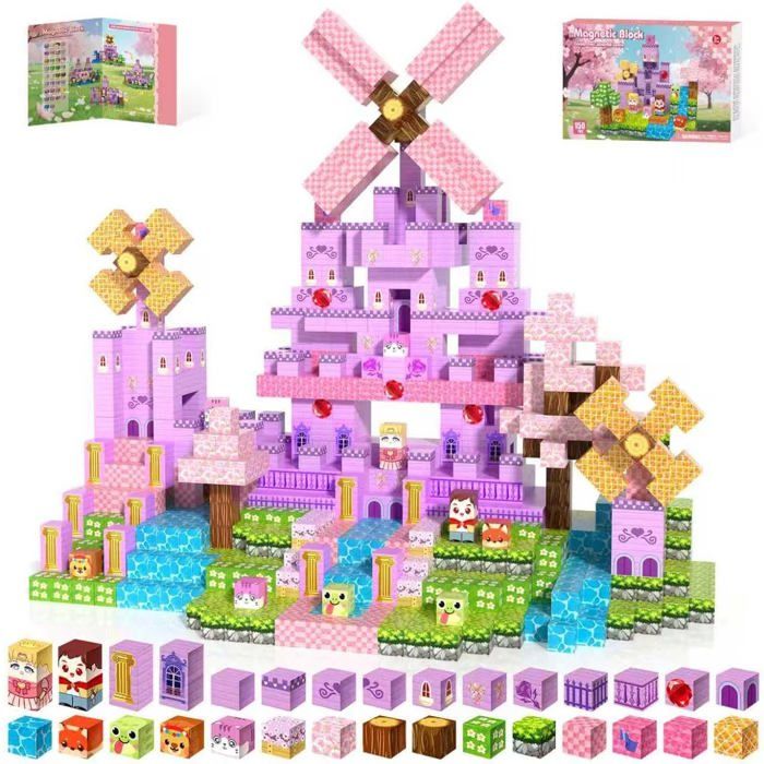 Kryzomat 100 Pièces Blocs Magnétiques Construction Enfant 3+ Ans – Château Rose Princesse, STEM Éducatif, Cadeau Noël Anniversaire