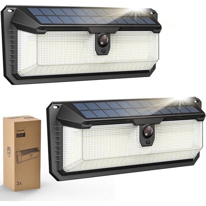 Lampe solaire extérieure - PHILIPS - Philips 258 LEDs - 800 lm - Détecteur PIR - Lot de 2